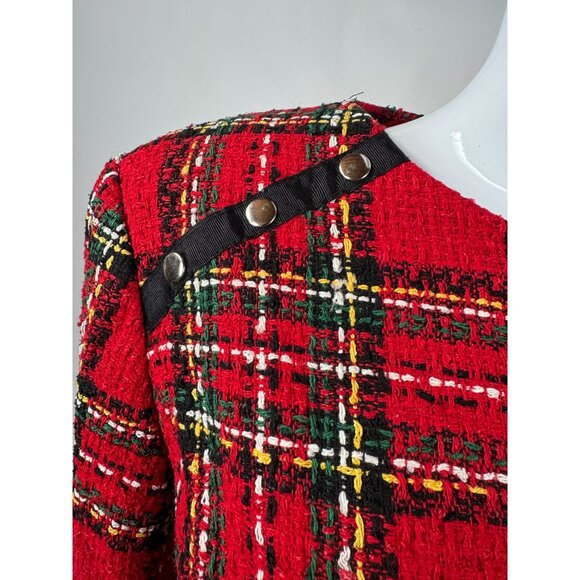 Conrad C Collection Womens Red Plaid Tweed Blazer Jacket Size 6 Silk Blend - Picture 2 of 16